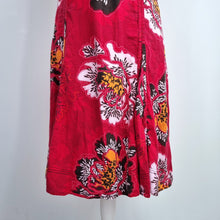 Load image into Gallery viewer, Monsoon 100% Linen Dress UK 14 Red Floral Midi Sundress Empire A Line Casual