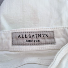 Load image into Gallery viewer, AllSaints White Biker Jeans Crop W27 Low Rise Zip Skinny Stretch Trousers 6 8