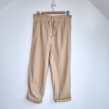 Load image into Gallery viewer, Zara Paperbag Trousers Beige High Waisted Large 100% Cotton Wide Leg Casual