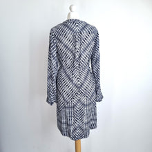 Load image into Gallery viewer, Monsoon Dress Belted Tunic Navy Ikat Print Work Casual Long Sleeves Viscose 10