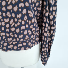 Load image into Gallery viewer, Second Female Sweatshirt Leopard Print Puff Sleeves Navy Pink Top Cotton Medium
