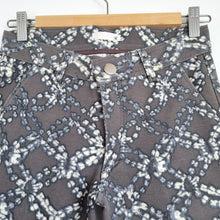 Load image into Gallery viewer, Supertrash Slim Fit Trousers Patterned Small Grey White Contrast Hem Zip Detail