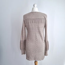 Load image into Gallery viewer, Vintage Ghost Dress Knitted Jumper Gold Beige Long Sleeve Mini Cotton Medium