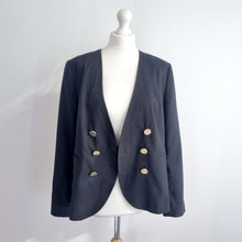 Load image into Gallery viewer, M&S Per Una Black Blazer UK 12 Gold Button Double Breasted Tailored Jacket Work