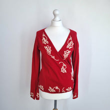 Load image into Gallery viewer, Vintage Laura Ashley Jumper Wrap Red Embroidered Floral Sweater Knit 90s Large