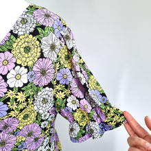 Load image into Gallery viewer, Blue Vanilla Midi Dress UK 14 Long Floral Print Lilac Yellow Buffet Boho Stretch