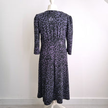 Load image into Gallery viewer, Roman Midi Dress Leopard Print UK 16 Purple Animal Skater Stretch Casual