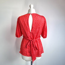 Load image into Gallery viewer, Ted Baker Devore Top Ruffle Size 2 UK 10 Coral Red Puff Sleeves Ties Devonna