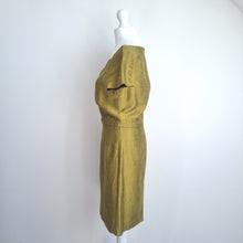 Load image into Gallery viewer, Reiss Dress Sheath Cocktail Golden Green Shift Luca Work Square Neck Lined 8