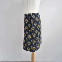 Load image into Gallery viewer, Nomads Corduroy Skirt Paisley Print A Line Pockets Blue Lined Cotton Boho 12