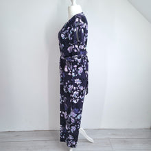 Load image into Gallery viewer, M&S Per Una Jumpsuit Belted UK 20 Purple Floral Print Pockets Slit Short Sleeve