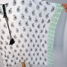Load image into Gallery viewer, Indian Kaftan Beach Coverup Paisley Print 100% Cotton One Size White Short Boho