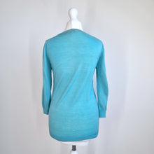 Load image into Gallery viewer, Boden 100% Wool Jumper UK 10 Aqua Ruffle Detail Fine Knit Sweater Turquoise Blue
