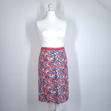 Load image into Gallery viewer, Boden Pencil Skirt Abstract Print Knee Length Tall Red Blue Lined Cotton 18 Long