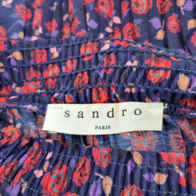 Load image into Gallery viewer, Sandro Blouse Pleated Ditsy Floral Print Mock Neck Top Long Sleeves Navy 1 UK 8