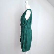 Load image into Gallery viewer, Soaked In Luxury Dress Green Faux Wrap Small Sleeveless Elastic Waist Casual