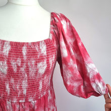 Load image into Gallery viewer, Next Beachwear Tie-Dye Dress 16 Smock Shirred Pink Cotton Puff Sleeve Sundress