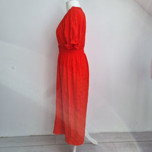 Load image into Gallery viewer, M&S Midi Dress Red Button Down 16 Long Milkmaid Shirred Waist Boho Casual A Line