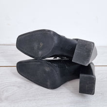 Load image into Gallery viewer, Zara Boots Buckles Studded Ankle Black Faux Crocodile Leather Cutout UK 7 EU 40