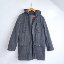 Load image into Gallery viewer, River Island Grey Wool Blend Hooded Parka Coat Men Small Winter Jacket Duffle