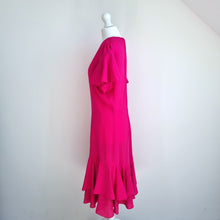 Load image into Gallery viewer, Vintage Frank Usher Dress Hot Pink Cocktail Fit & Flare Ruffles Crepe Wedding 12