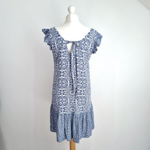 Load image into Gallery viewer, Next Morris & Co Dress Mini Linen Blend Blue White Tile Floral Print Mini 10