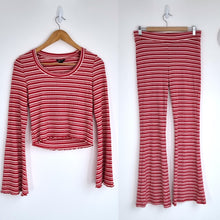 Load image into Gallery viewer, Monki Co-ord Outfit Flared Trousers Crop Top Striped Red White Jersey Medium