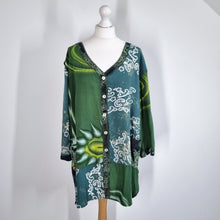 Load image into Gallery viewer, Batik Tunic Blouse Top One Size Green Tie-Dye Indonesia Pockets Long Sleeve Boho