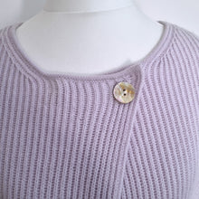 Load image into Gallery viewer, Madeleine 100% Cashmere Cardigan UK 8 Lilac Wrap Button Ribbed Knit 3/4 Sleeve