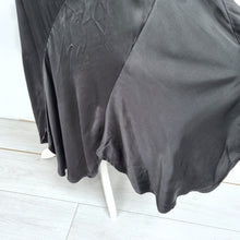 Load image into Gallery viewer, East Satin Maxi Skirt Black UK 18 Panelled Scalloped Hem Fit & Flare Viscose