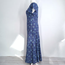 Load image into Gallery viewer, Anokhi for East Dress Maxi Block Print Floral Blue Purple 100% Cotton Boho 16