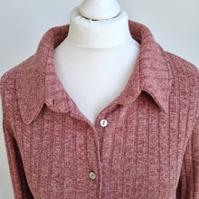 Load image into Gallery viewer, Zara Shirt Ribbed Knit Large Cardigan Button Collar Pink Marl Long Sleeve Polo