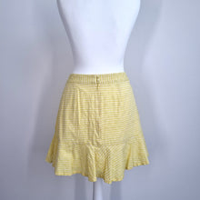 Load image into Gallery viewer, Oliver Bonas Mini Skirt UK 6 Yellow Rara Striped Lined Skater 100% Cotton Short