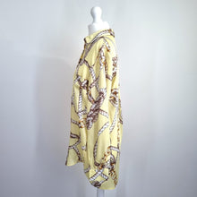 Load image into Gallery viewer, Zara Rope Print Shirt Chain Small Light Yellow Tunic Blouse Satin Long Sleeves