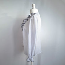 Load image into Gallery viewer, Vintage Polka Dot Blouse Ruffle Neck Bow 14 16 White Navy Long Sleeves Shirt