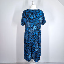 Load image into Gallery viewer, Frank Usher Midi Dress L XL Leopard Print Pockets Blue Black Short Sleeve Animal