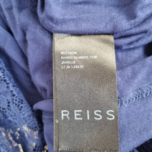 Load image into Gallery viewer, Reiss Lace Bodycon Dress UK 12 Navy Blue Ruched Occasion Evening Knee Length