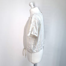 Load image into Gallery viewer, Marks & Spencer 100% Linen Top Knot UK 12 Cream Striped Blouse Summer Casual