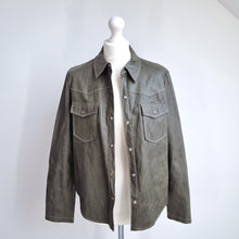 Load image into Gallery viewer, Zara Faux Leather Shirt Khaki Green Lined Snap Buttons Western Top Blouse Medium