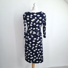 Load image into Gallery viewer, Phase Eight Dress Jersey Faux Wrap Navy Tree Print Stretch Work Office Knee 12