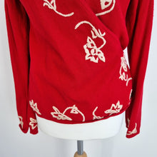 Load image into Gallery viewer, Vintage Laura Ashley Jumper Wrap Red Embroidered Floral Sweater Knit 90s Large