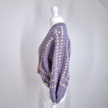 Load image into Gallery viewer, Handmade Crochet Cardigan Cropped Chunky Knit Boxy Lilac Hexagon Granny 6 8 10