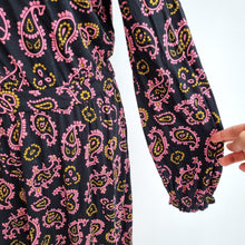 Load image into Gallery viewer, Boden Midi Dress Jersey Paisley Print Black Pink Long Sleeves Stretch 14 Petite