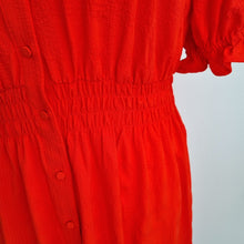 Load image into Gallery viewer, M&S Midi Dress Red Button Down 16 Long Milkmaid Shirred Waist Boho Casual A Line