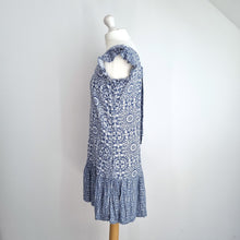 Load image into Gallery viewer, Next Morris & Co Dress Mini Linen Blend Blue White Tile Floral Print Mini 10