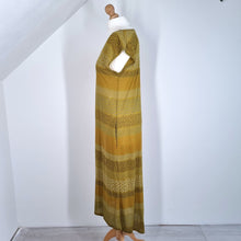 Load image into Gallery viewer, Gudrun Sjoden Dress Midi Maxi Pockets Jersey Lagenlook Mustard Striped Medium