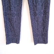 Load image into Gallery viewer, Robell Marie Trousers UK 18 Navy Blue Paisley Jacquard Stretch Slim Leg Office