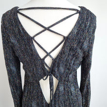 Load image into Gallery viewer, Topshop Glitter Bodycon Dress UK 14 Black Open Back Party Stretch Sparkly Sleeve