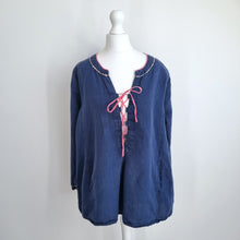 Load image into Gallery viewer, Gudrun Sjorden Blouse Smock Top Lace Up Navy Linen Cotton Utility Boho Small