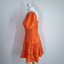 Load image into Gallery viewer, French Connection Mini Dress 12 Orange Sweetheart Babydoll Tiered Cotton Summer